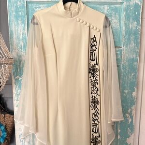 ❤️ Vintage Alfred Shaheen Hawaii Cream Maxi Dress Sheer Sleeves EUC flawless